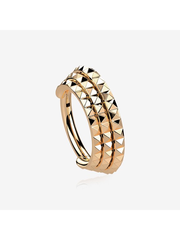 BM25 Rose Gold Triple Stacked Pyramid Studded Geometric Seamless Clicker Hoop Ring