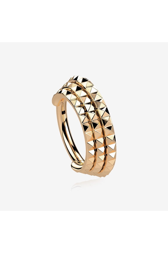 BM25 Rose Gold Triple Stacked Pyramid Studded Geometric Seamless Clicker Hoop Ring