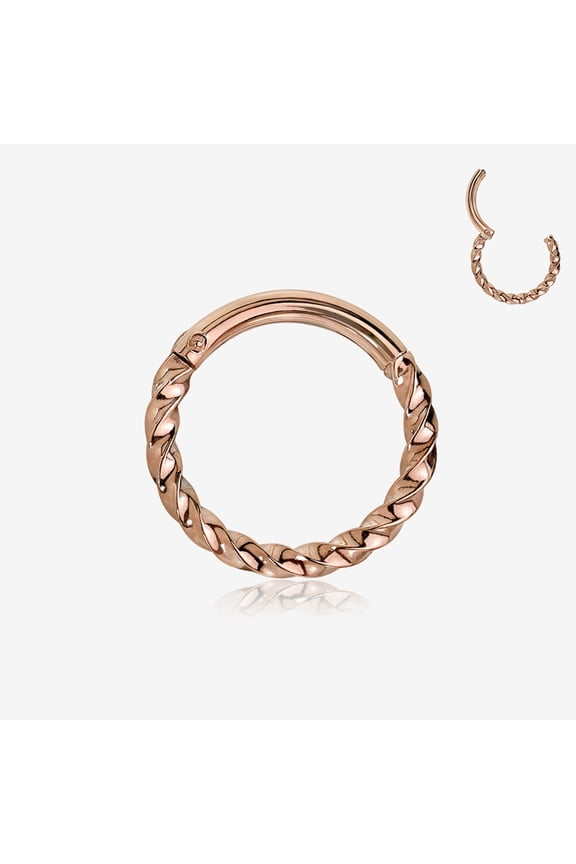 BM25 Rose Gold Twisted Metal Seamless Clicker Hoop Ring