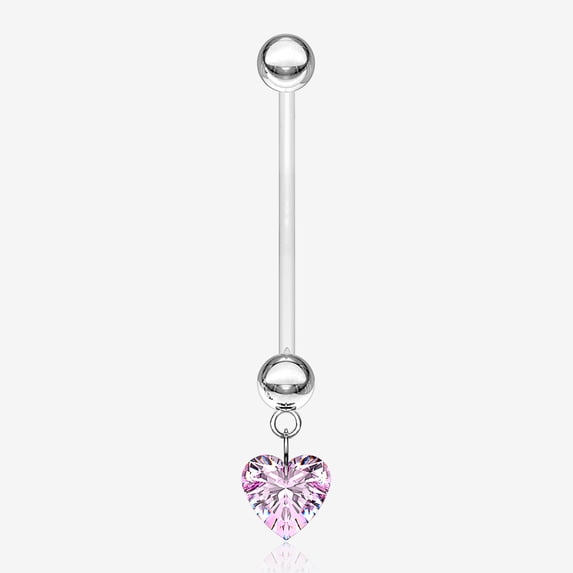 BM25 Sparkle Heart Gem Dangle Bio-Flex Pregnancy Belly Button Ring-Pink