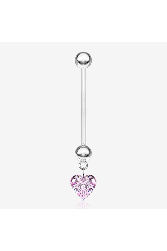 BM25 Sparkle Heart Gem Dangle Bio-Flex Pregnancy Belly Button Ring-Pink