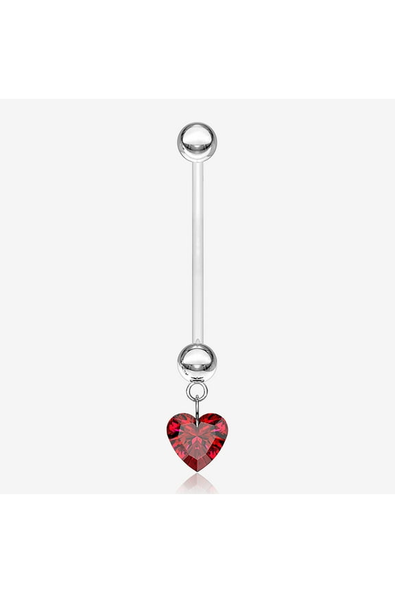 BM25 Sparkle Heart Gem Dangle Bio-Flex Pregnancy Belly Button Ring-Red