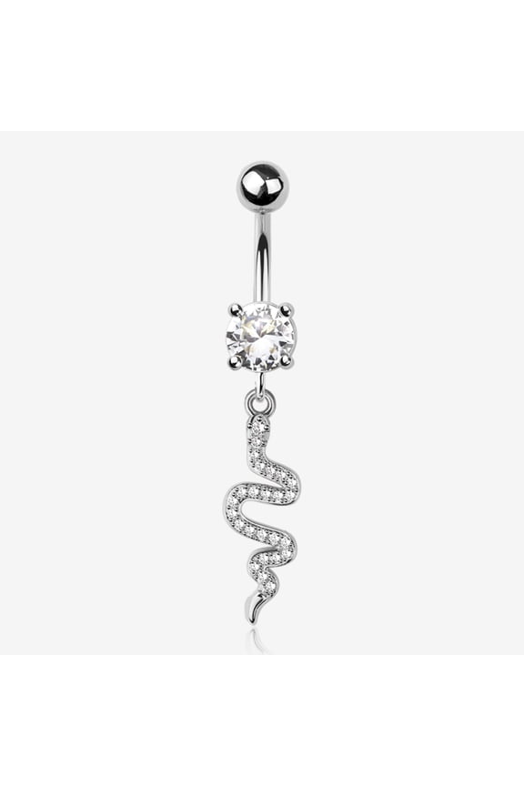 BM25 Sparkle Snake Swiggly Dangle Belly Button Ring-Clear Gem