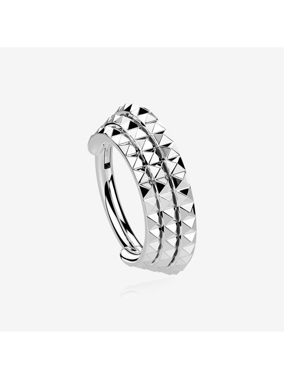 BM25 Triple Stacked Pyramid Studded Geometric Seamless Clicker Hoop Ring