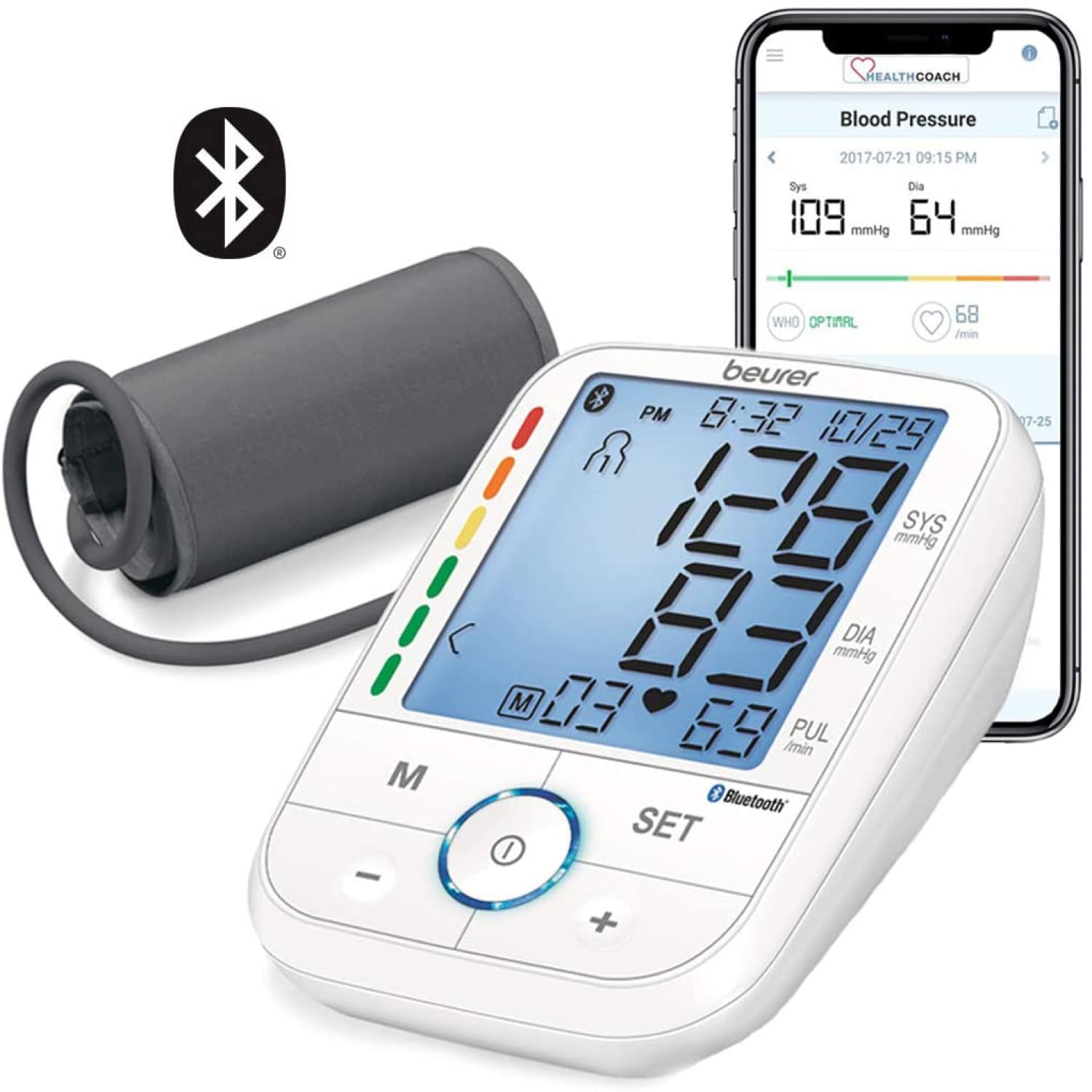 BM67 Beurer Upper Arm Blood Pressure Monitor, Universal Cuff, XL LCD Display, Bluetooth with App