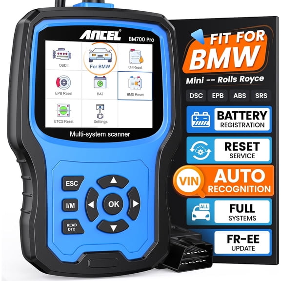 BM700 PRO Fit for BMW Scanner - Battery Registration Tool, Code Reader BMW/Mini/RR, Advanced OBD2 Auto V-I-N, Full System Diagnostic Scan Tool with All Reset Services (Blue)
