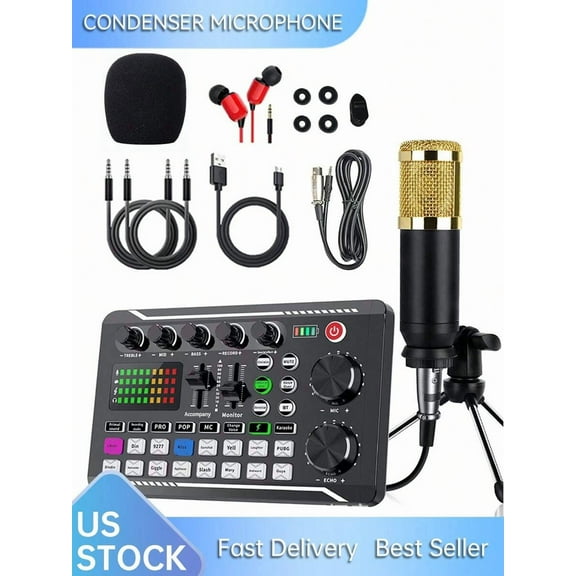 BM800 Condenser Microphone + F998 Sound Card Kit Is Suitable For Computer Recording, Game Voice Communication, High-Quality Sampling, Home Use