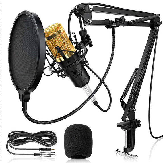 BM800 Condenser Studio Microphone Kits Bundle 8.2 ft Cable, 8 Pcs Mic Kit Set, with Adjustable Mic Stand, USB Sound Adapter, Nylon filter, Metal Shock Mount, Windscreen