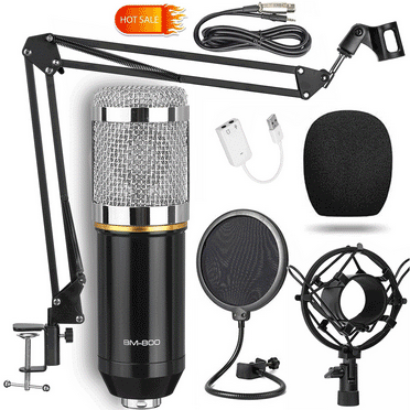 BM800 Condenser Studio Microphone Kits, Podcast Equipment Bundle, Studio Recording & Broadcasting Mic with Adjustable Stand, USB Sound Adapter