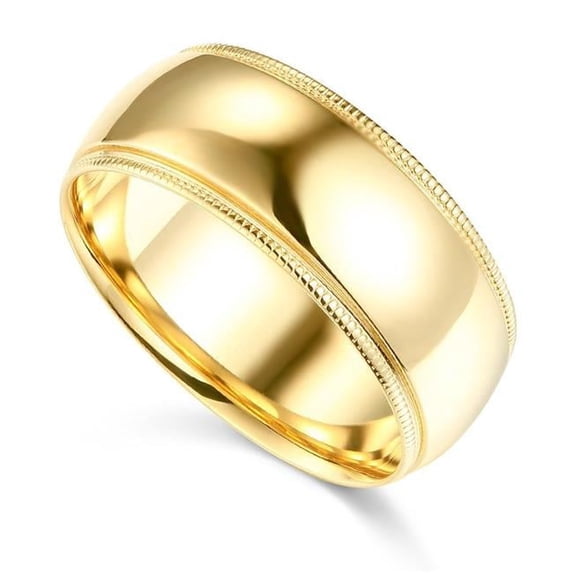 BMC-080-7.5 8 mm 14K Yellow Gold Comfort-fit Milgrain & Polished Wedding Band - Size 7.5