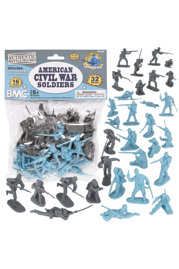 BMC CTS American Civil War Plastic Army Men - 32pc Blue & Gray Soldier Figures