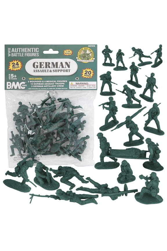 BMC CTS WW2 German Assault & Medic Plastic Army Men - 24pc Forest-Green Soldiers