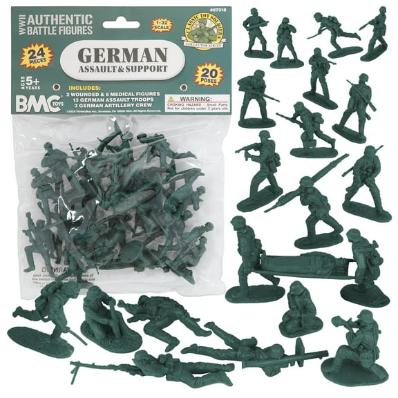 BMC CTS WW2 German Assault & Medic Plastic Army Men - 24pc Forest-Green Soldiers