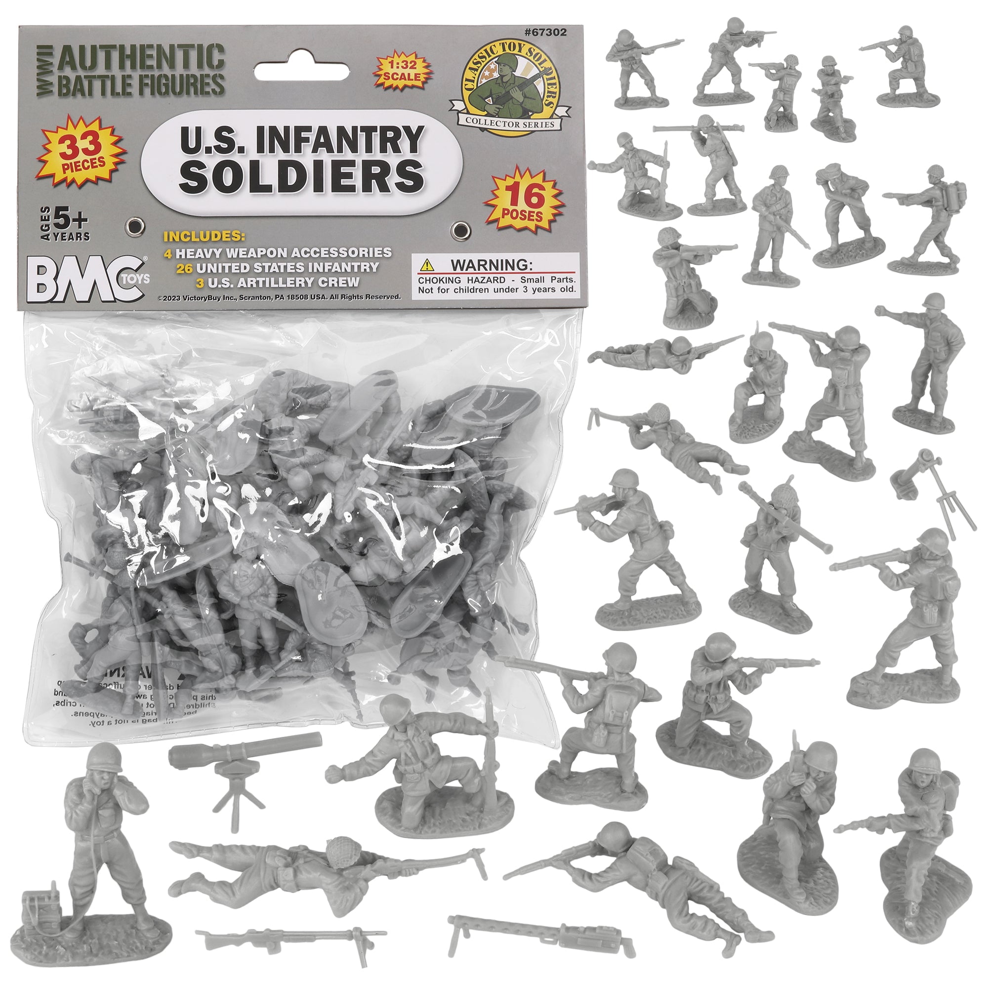 BMC CTS WW2 US Infantry Plastic Army Men - 33pc Gray 1:32 Soldier