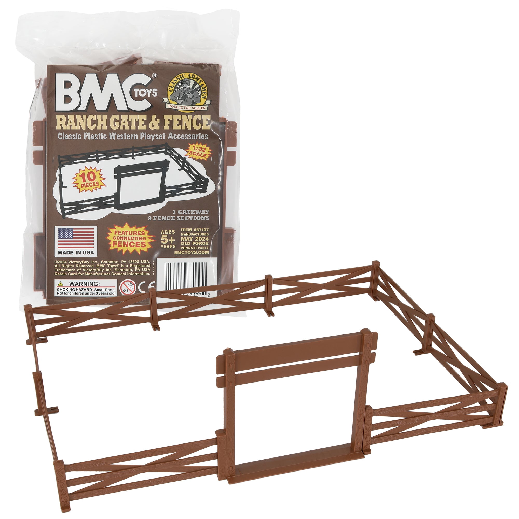 BMC Classic Marx Farm Ranch Fence & Gate - Brown 10pc Plastic Playset ...