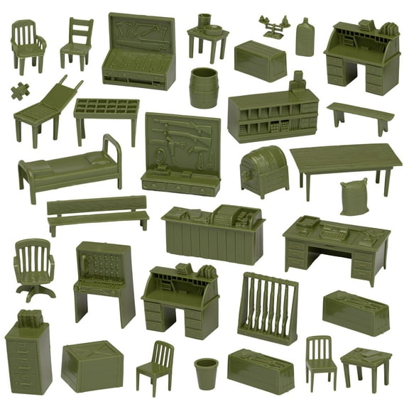 BMC Classic Marx Military Base Camp - 32pc Plastic Army Men Playset Accessories