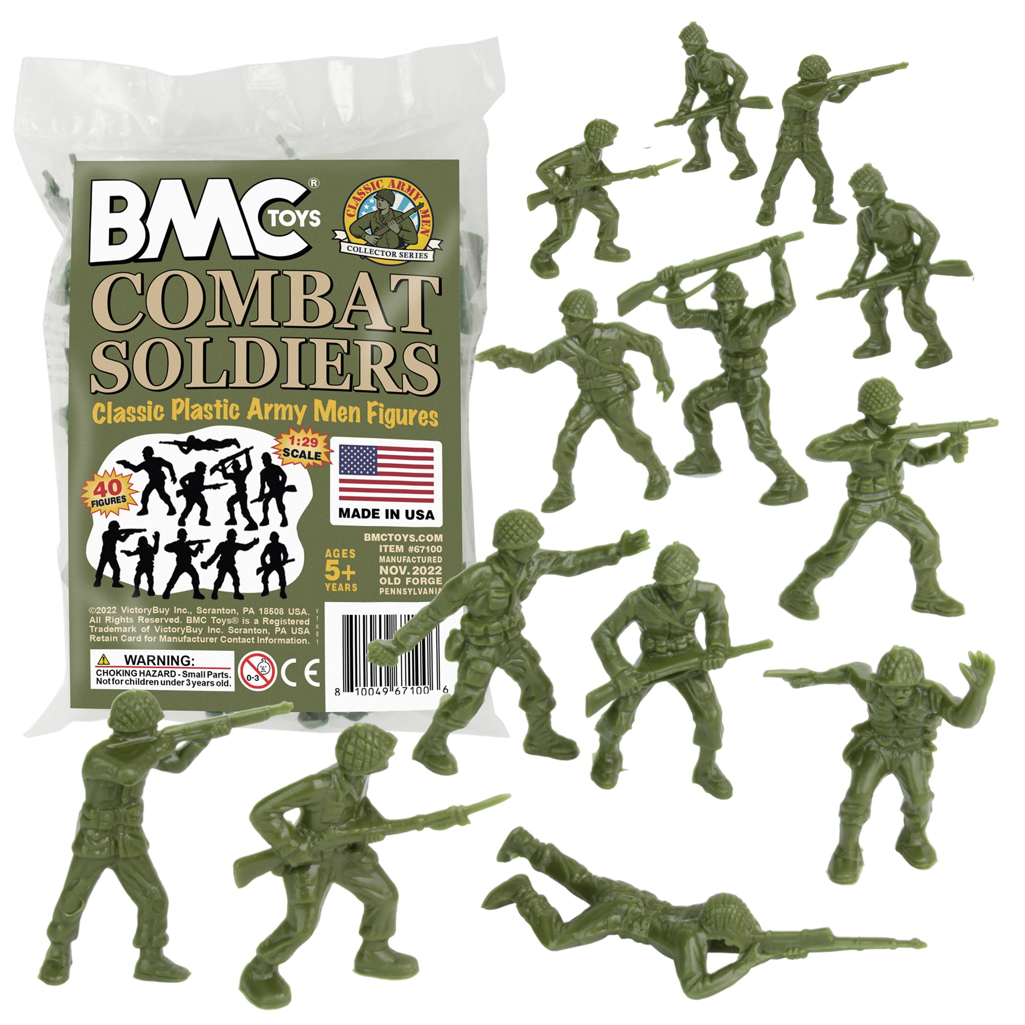 BMC Classic OD Green Plastic Army Men - 40pc WW2 Soldier Figures