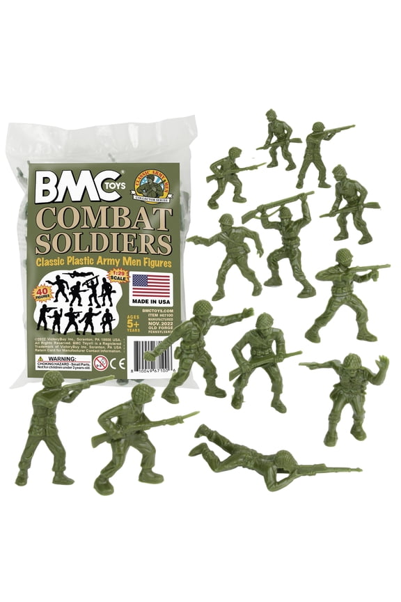 BMC Classic OD Green Plastic Army Men - 40pc WW2 Soldier Figures - Made in USA