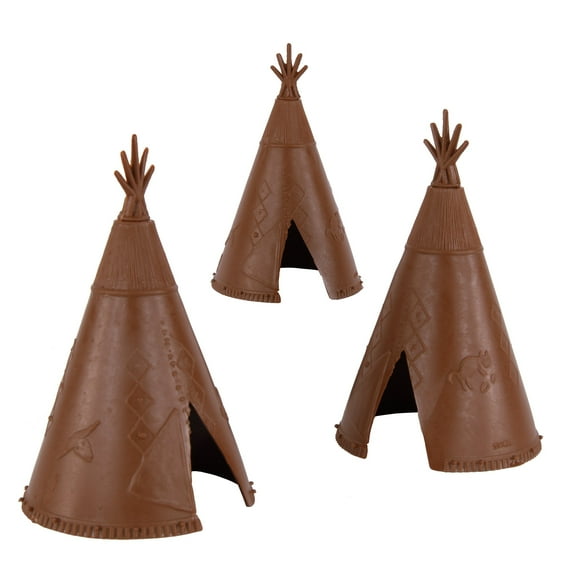 BMC Classic Plains Indian Teepees - Brown 3pc Western Plastic Playset Accessories