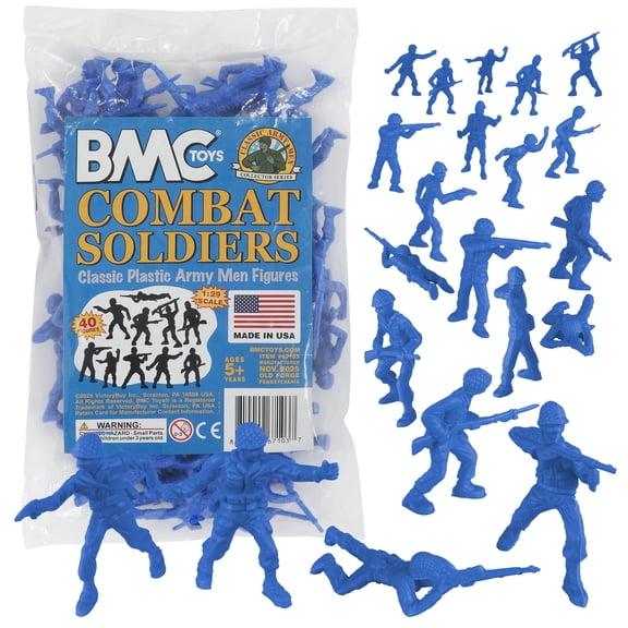 BMC Classic Plastic Army Men - 40pc Blue WW2 Soldier Figures - Made in USA