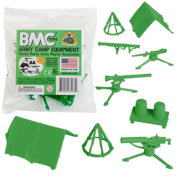 BMC Classic Plastic Army Men Playset Accessories - 10pc Military Camp - US Made