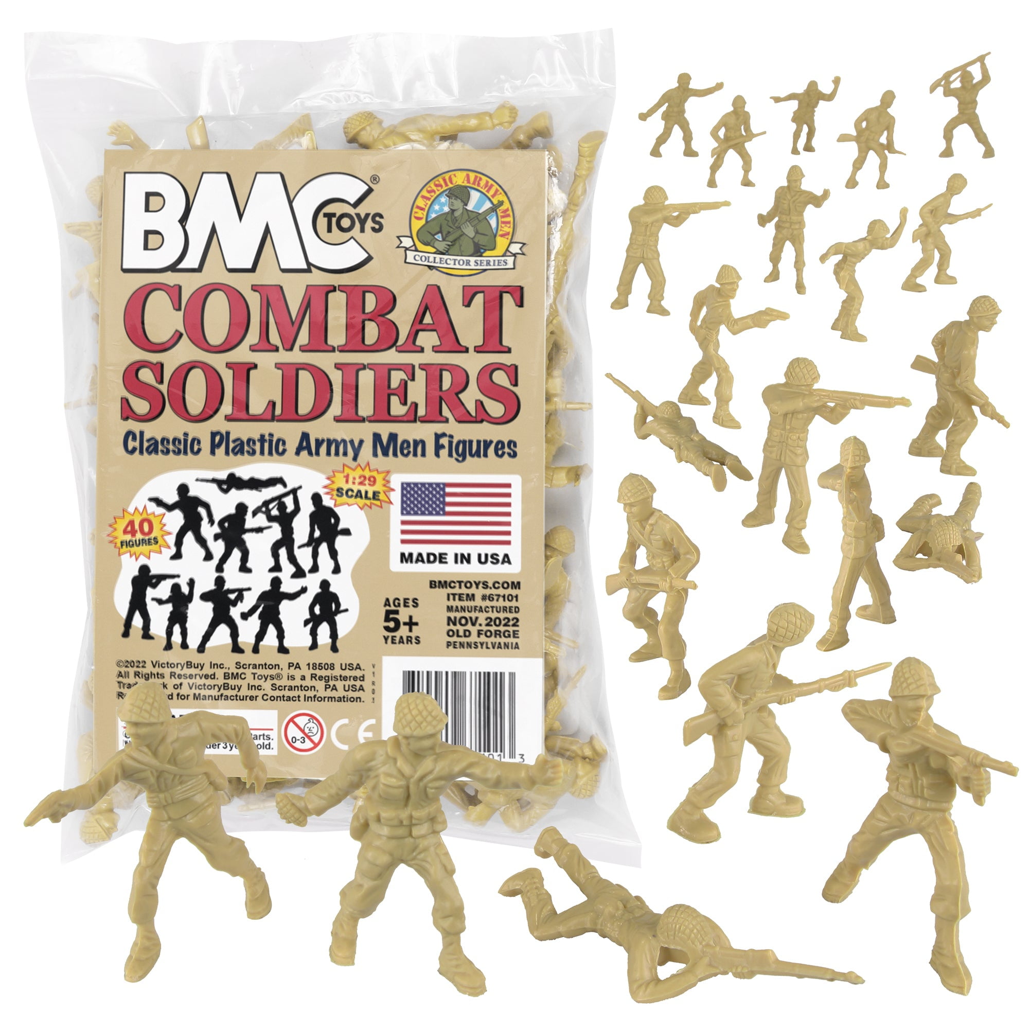 BMC Classic Tan Plastic Army Men - 40pc WW2 Soldier Figures - Made