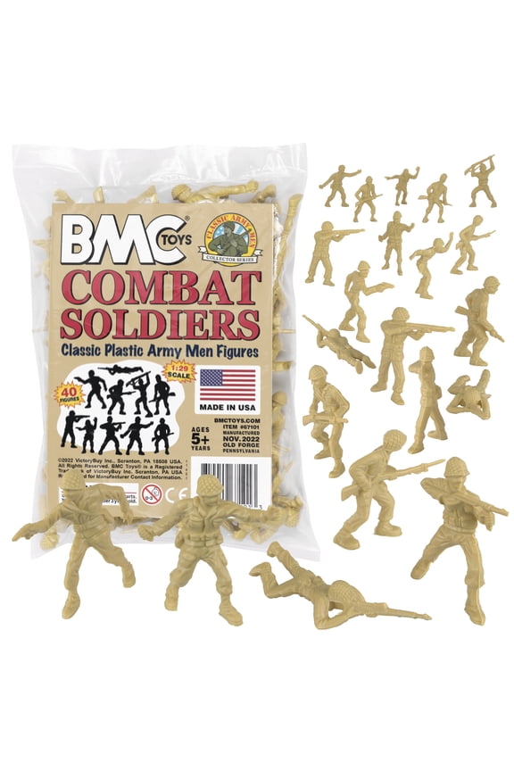 BMC Classic Tan Plastic Army Men - 40pc WW2 Soldier Figures - Made in USA