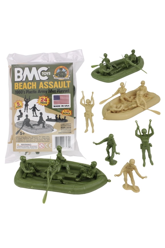 BMC Marx Plastic Army Men BEACH ASSAULT - Green vs Tan 24pc WW2 US Soldiers - Made in USA