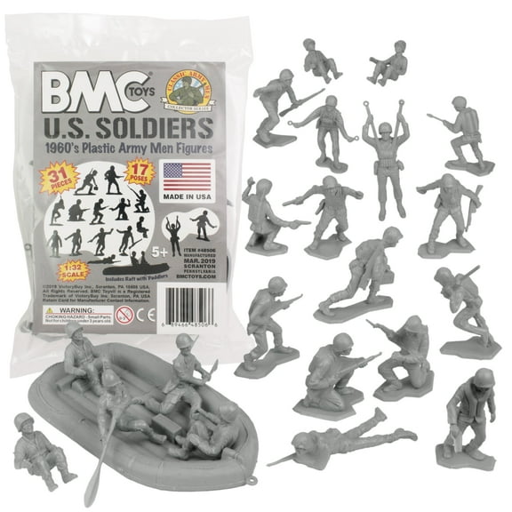 BMC Marx Plastic Army Men US Soldiers - Gray 31pc WW2 Figures - Made in USA