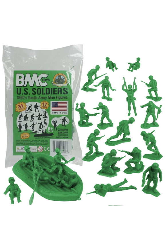 BMC Marx Plastic Army Men US Soldiers - Green 31pc WW2 Figures - Made in USA
