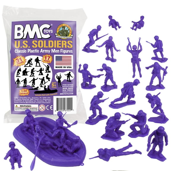 BMC Marx Plastic Army Men US Soldiers - Purple 31pc WW2 Figures - Made in USA