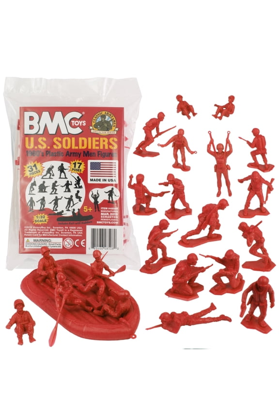 BMC Marx Plastic Army Men US Soldiers - Red 31pc WW2 Figures - Made in USA