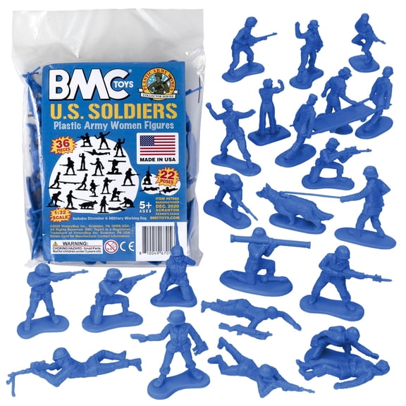 BMC Plastic Army Women - 36pc Blue Female Soldier Figures - Made in USA