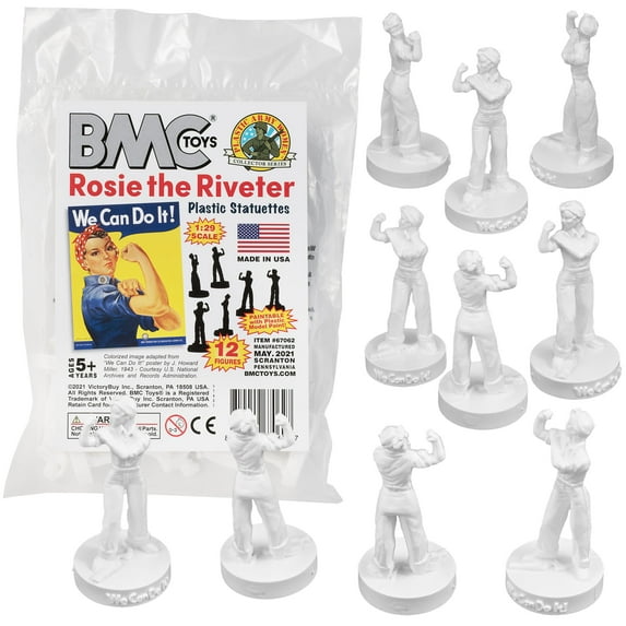 BMC Rosie the Riveter Plastic Figures - 12pc Paintable Model Figurine Statues