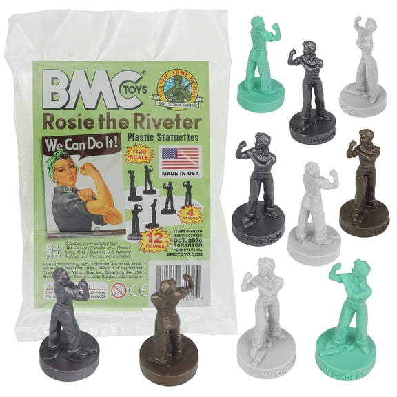 BMC Rosie the Riveter Plastic Figures - 12pc Statue Colors - Made in USA