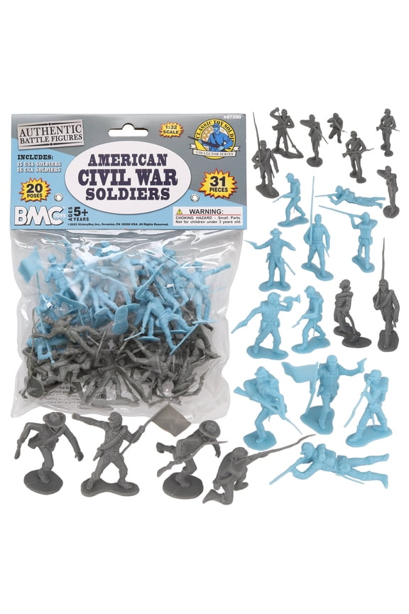 BMC CTS Marx Civil War Plastic Army Men - 31pc Powder Blue & Gray Soldier Figure