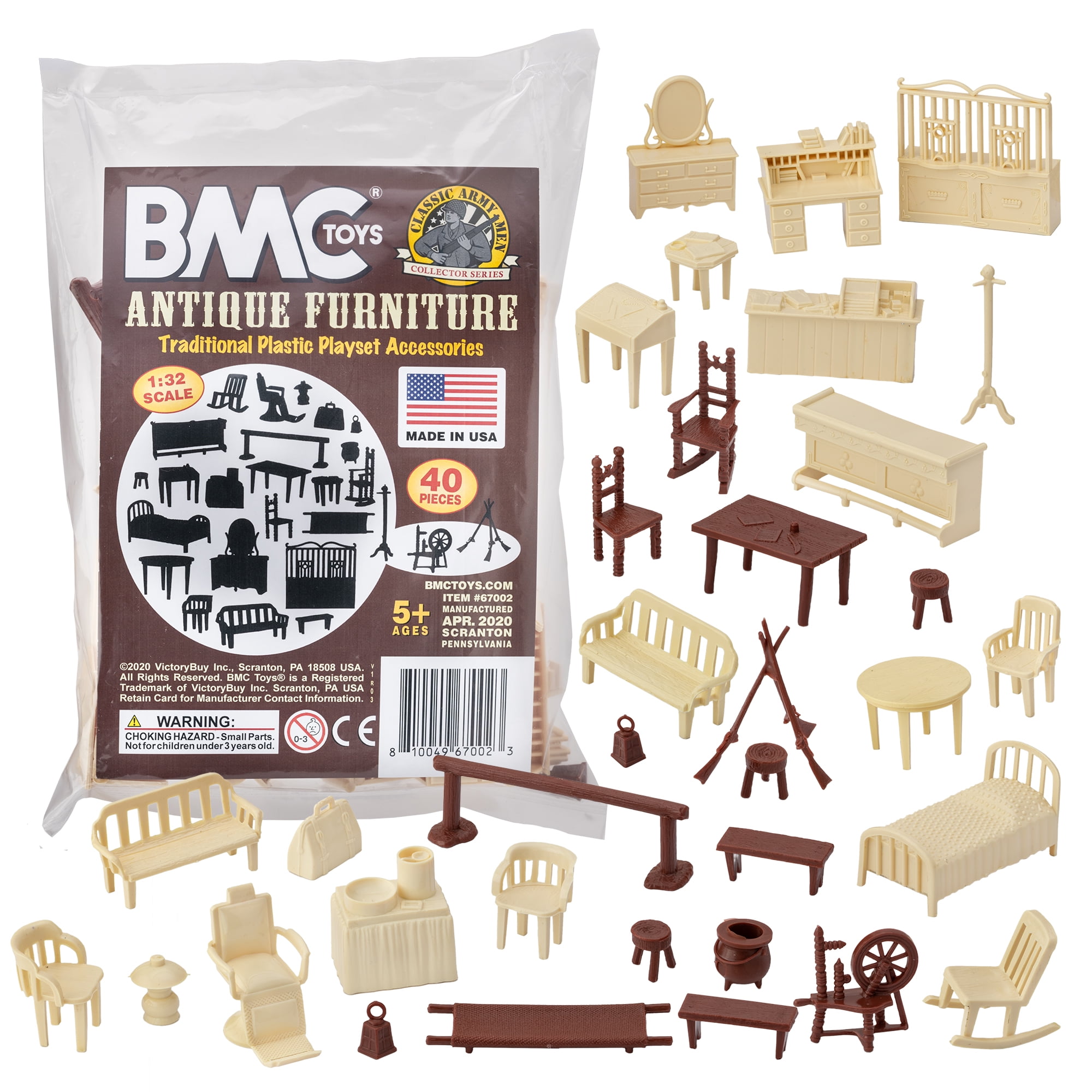 BMC Classic Antique 40-Piece Plastic Dollhouse Furniture Set