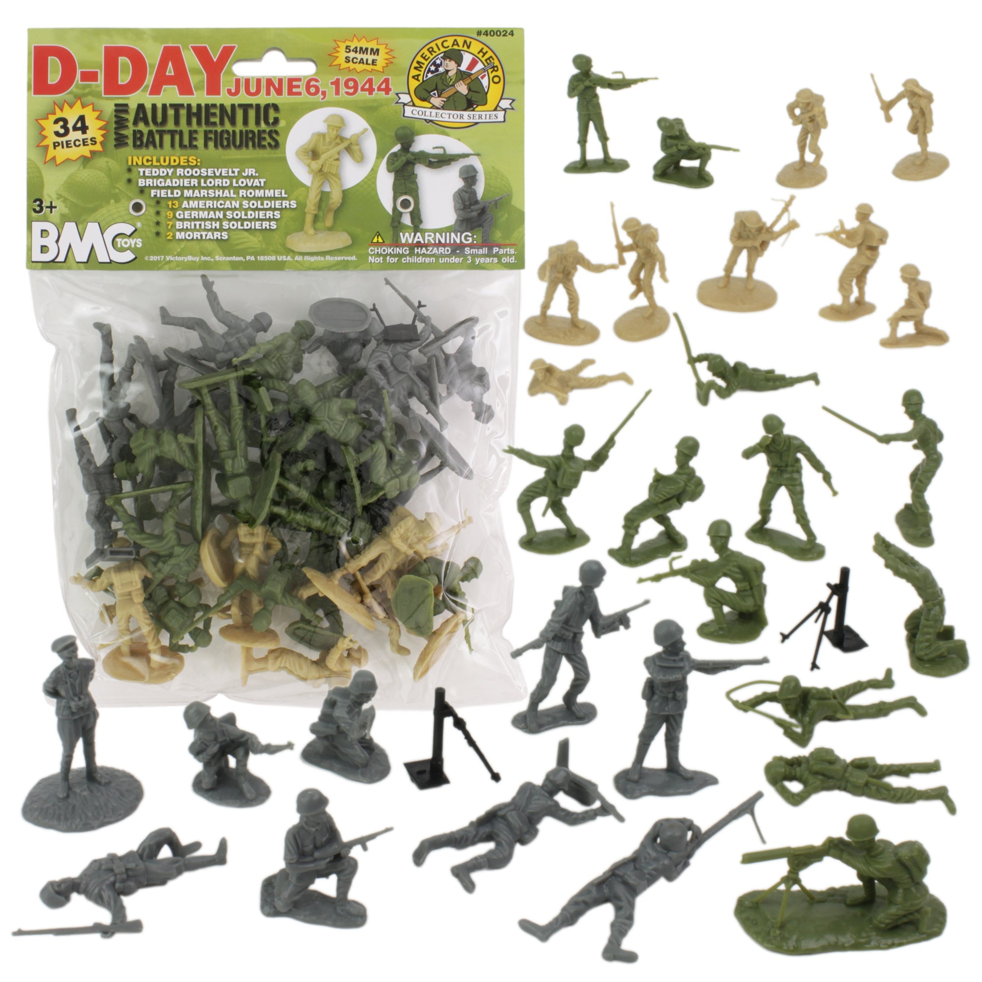 BMC WW2 D-Day Plastic Army Men - 34 American, British, German