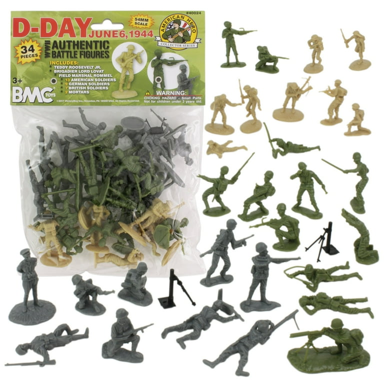 BMC WW2 D-Day Plastic Army Men - 34 American, British, German
