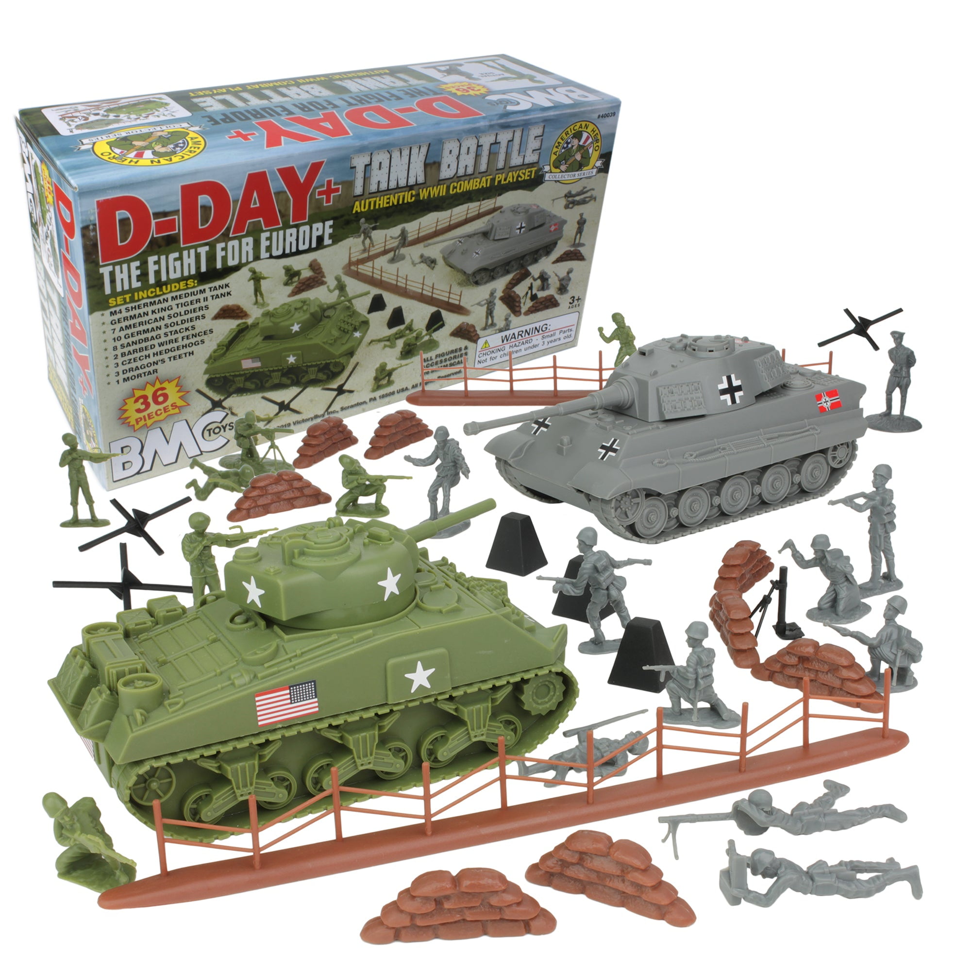 BMC Toys Military Soldier D-Day Tank Battle - 36pc Plastic Army