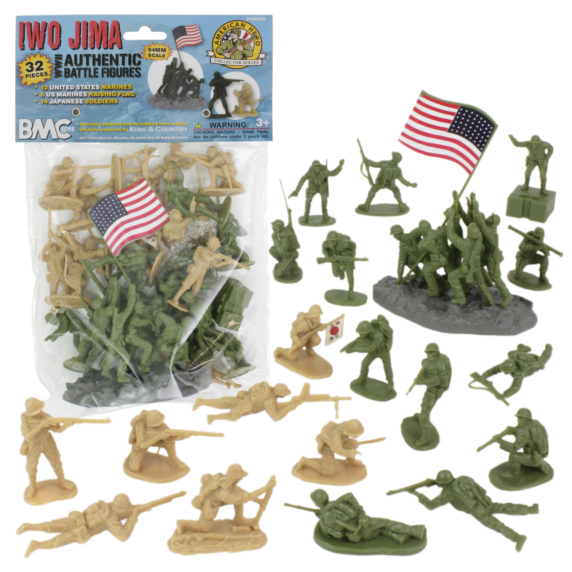 BMC WW2 Iwo Jima Plastic Army Men - 32 American and Japanese