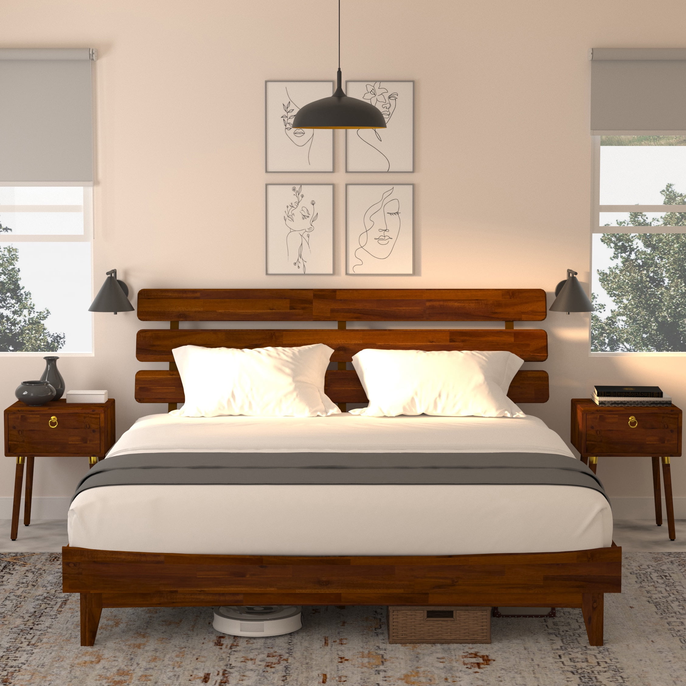 BME Choco MidCentury King Bed Frame Adjustable Headboard