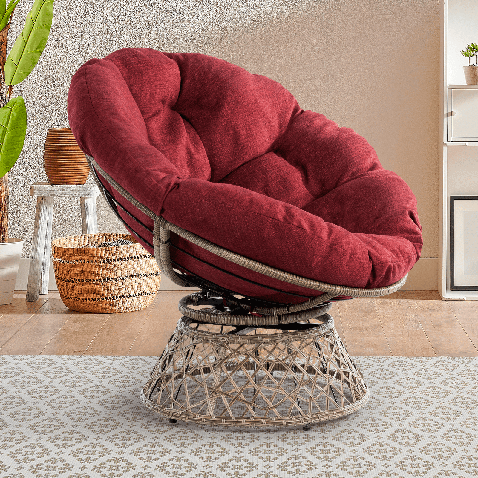 BME 360 Swivel Papasan Chair with Comfy Cushion and Sturdy Metal Frame ...