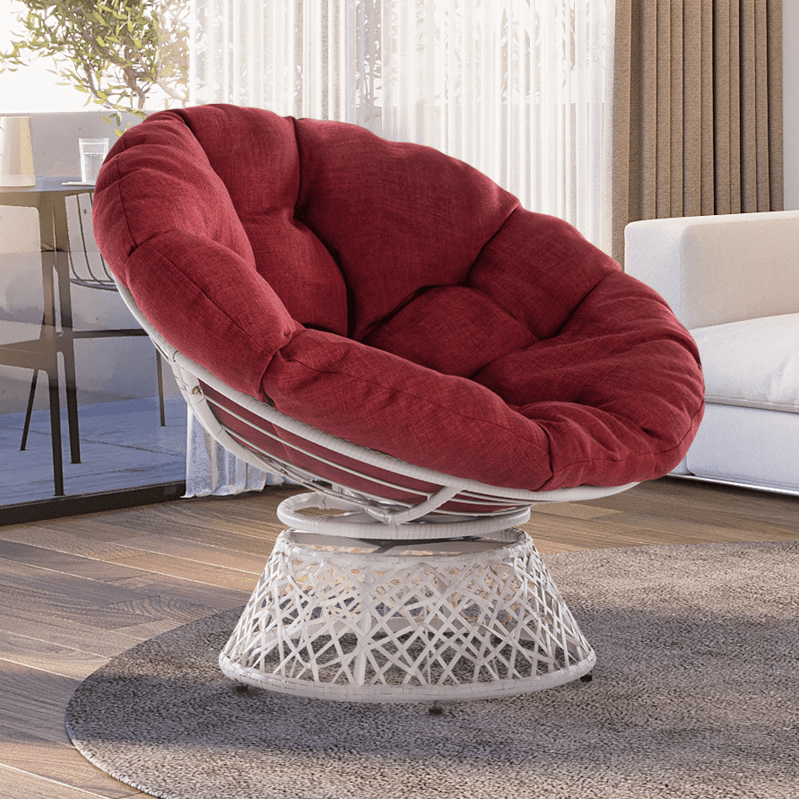 BME 360 Swivel Papasan Chair with Comfy Cushion and Sturdy Metal Frame