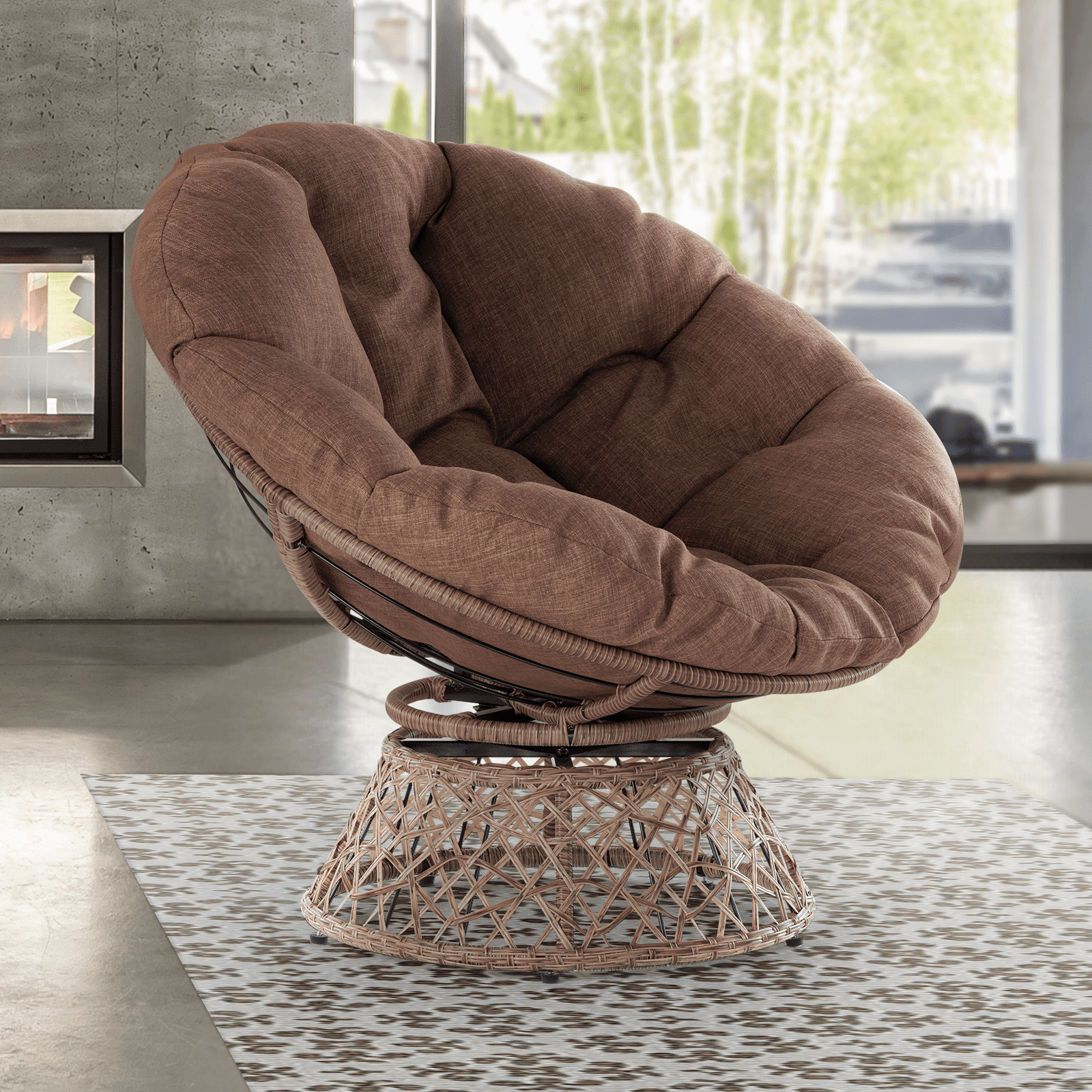 BME 360 Swivel Papasan Chair with Comfy Cushion and Sturdy Metal Frame