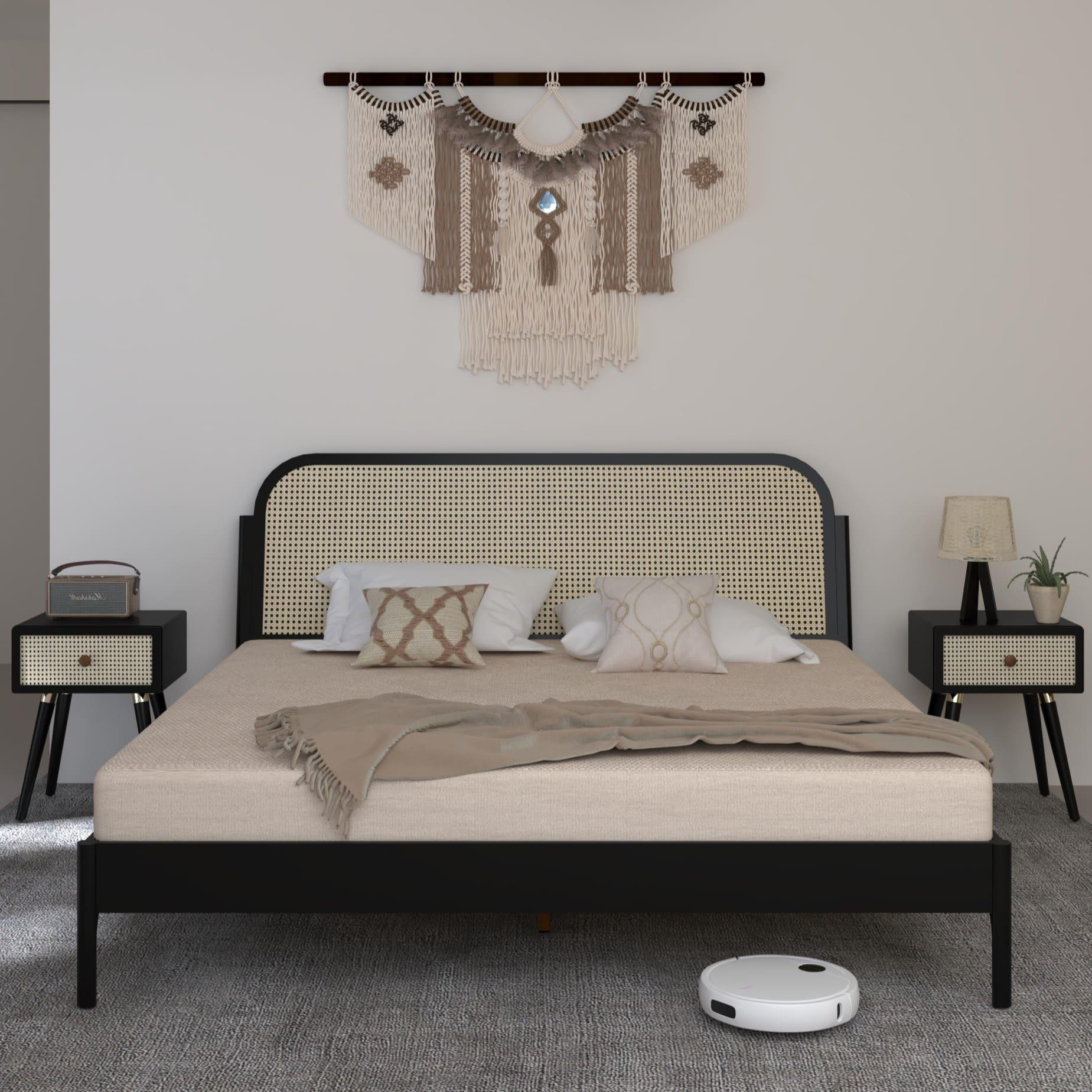 South Shore Lilak, Coastal Rattan Queen Headboard, White Washed Rattan