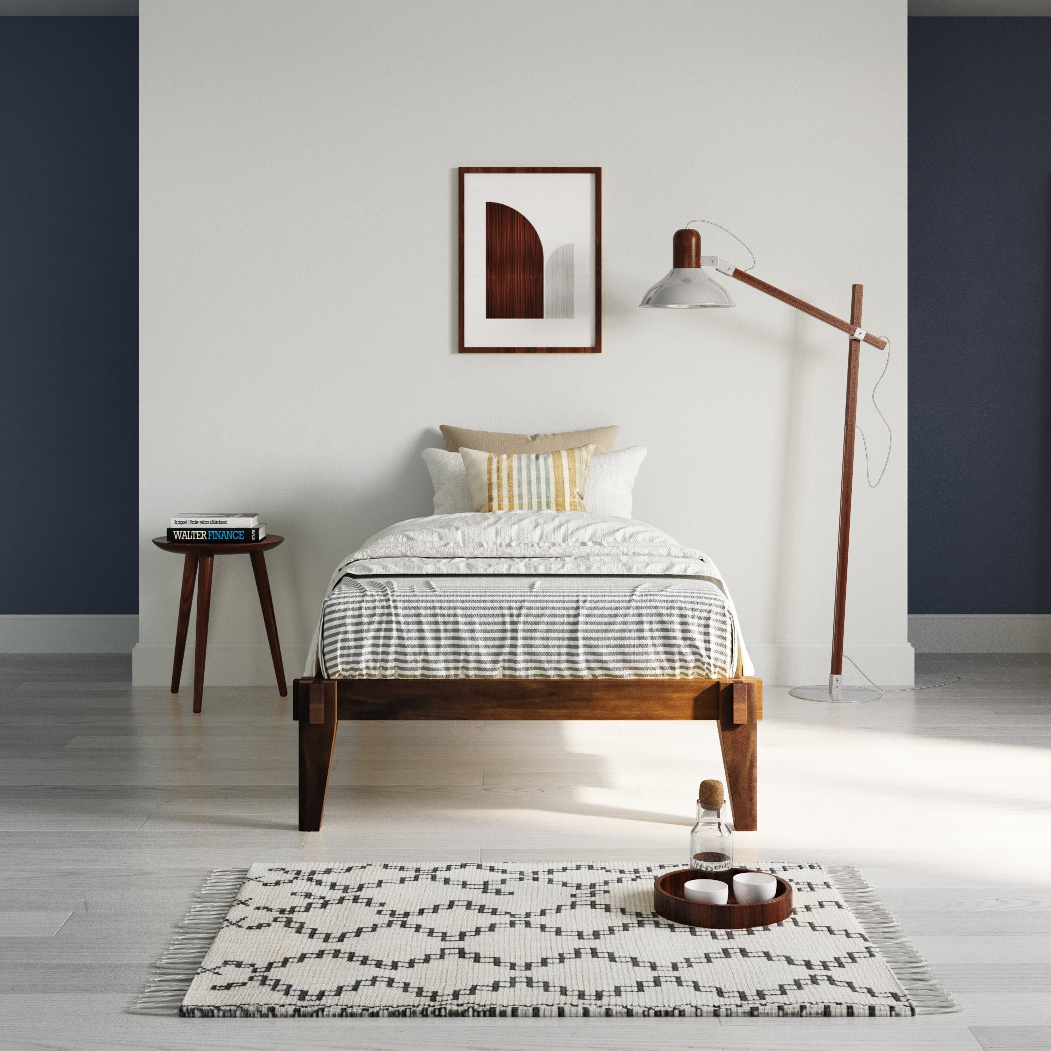 BME Caroline 14" Twin Platform Bed Frame, No Headboard, Modern, Solid