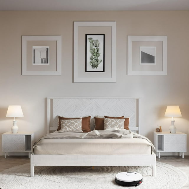 BME Christian 49" King Bed Frames with Headboard, Rustic, Solid Wood