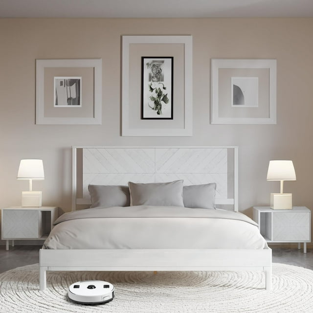 BME Christiana 49" King Bed Frames with Headboard, Rustic, Solid Wood