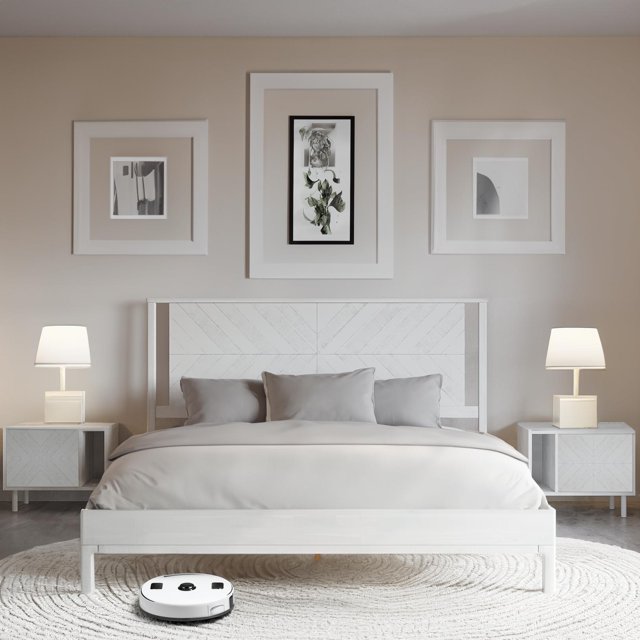 BME Christiana 49" King Bed Frames with Headboard, Rustic, Solid Wood